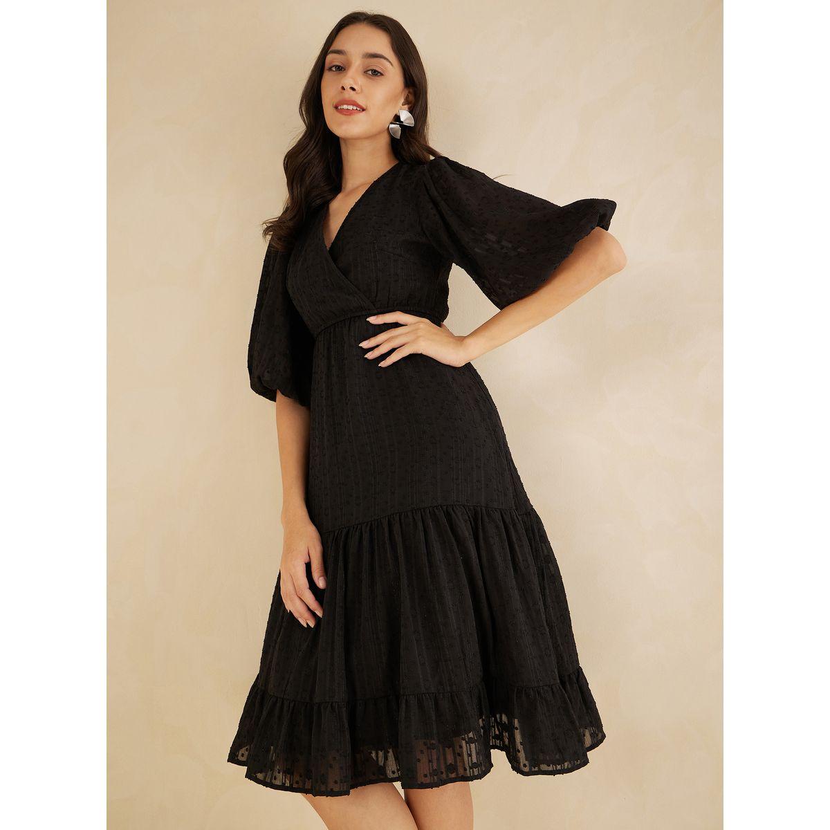 Femmella Dobby Lurex Striped Wrap Tiered Midi Dress-women-clothing-dresses-image-5