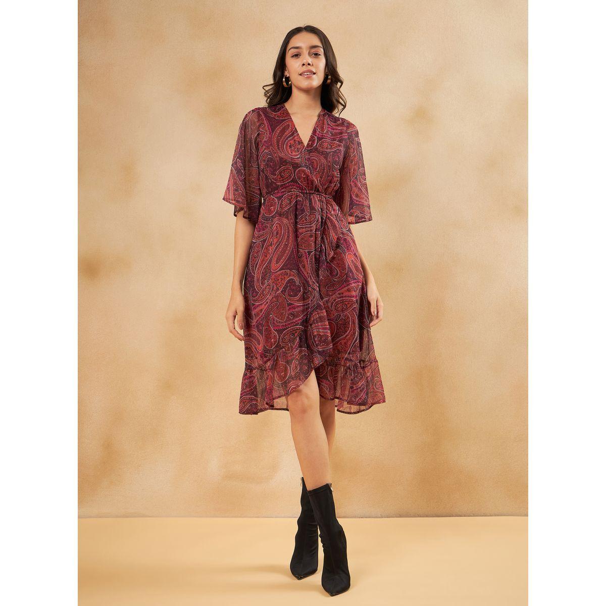 فستان ميدي بنمط لف وطبعة بيزلي فِميلا × ستايلي-women-clothing-dresses-image-1