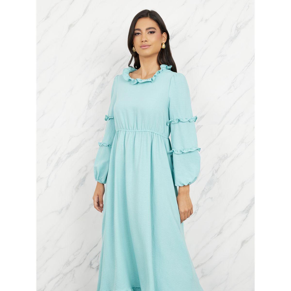 Styli Ruffle Detail A-Line Midi Dress-women-clothing-dresses-image-2