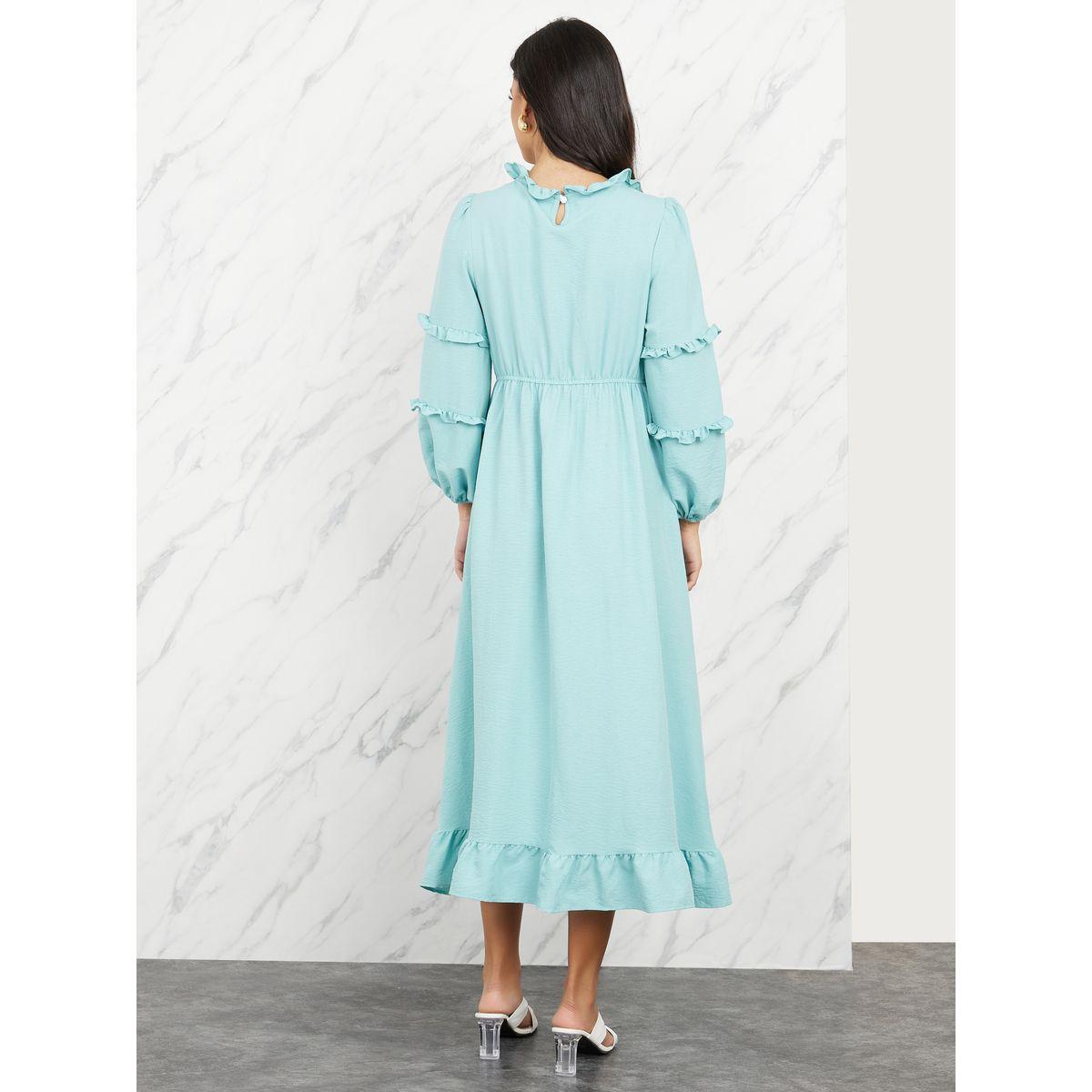 فستان ميدي بحافة واسعة وكشكش-women-clothing-dresses-image-4