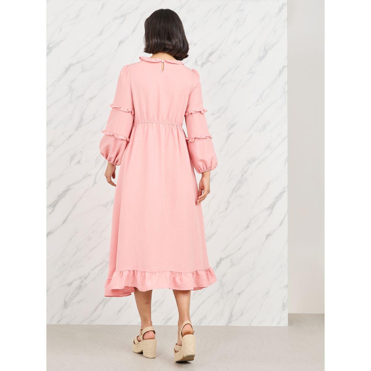 Styli Ruffle Detail A-Line Midi Dress-women-clothing-dresses-image-4