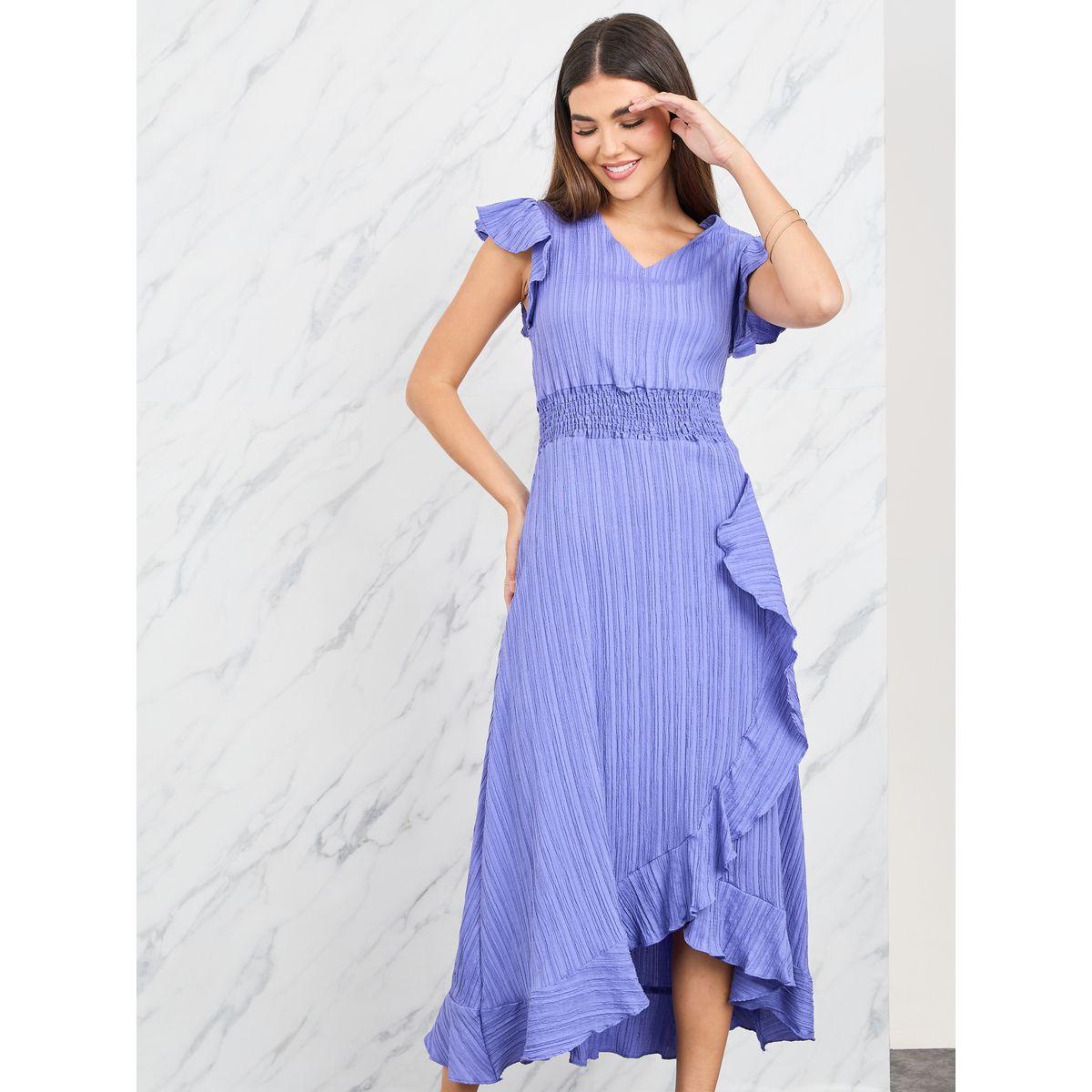 Styli Smocked Detail Crepe Ruffle Detail A-Line Midi Dress-women-clothing-dresses-image-2
