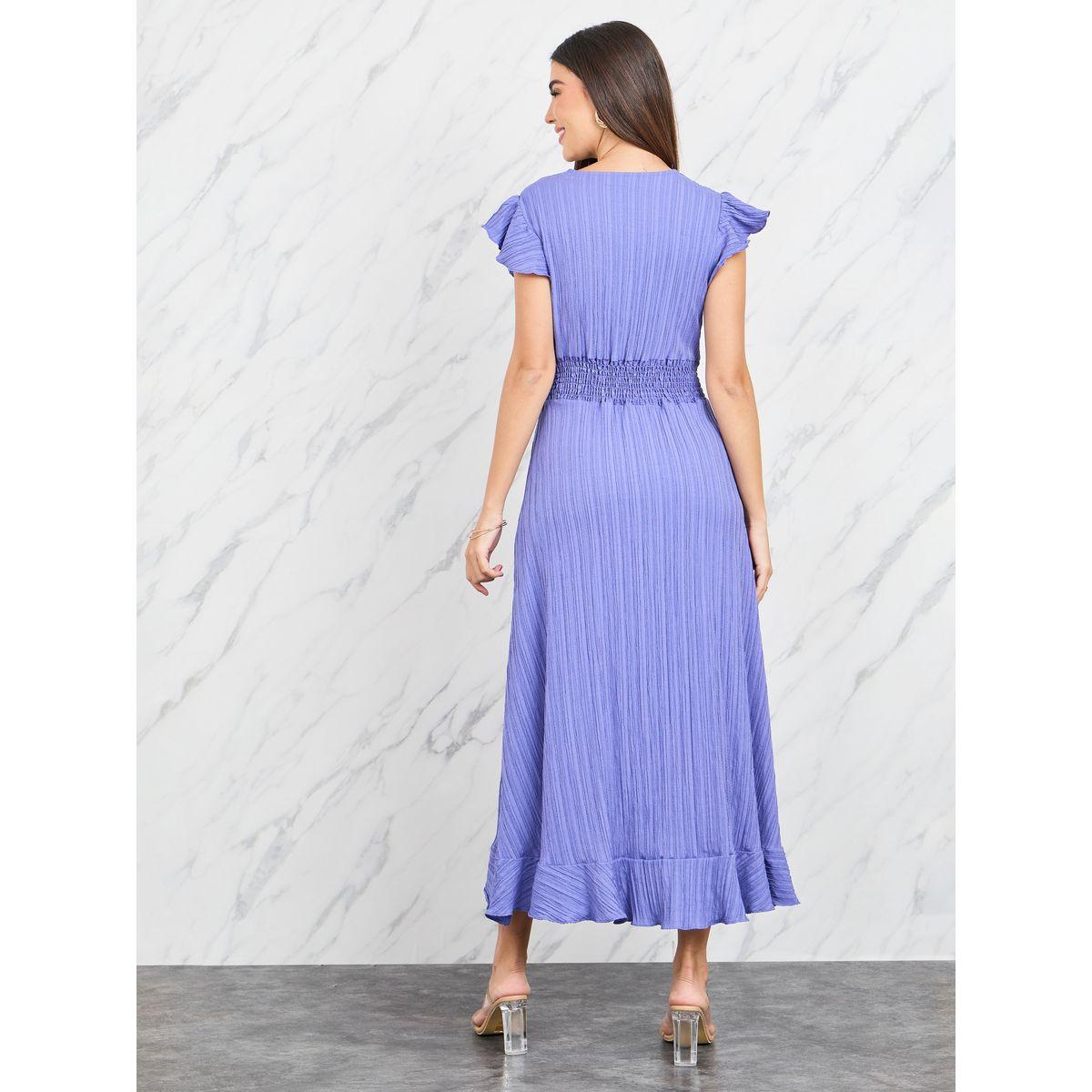 Styli Smocked Detail Crepe Ruffle Detail A-Line Midi Dress-women-clothing-dresses-image-4