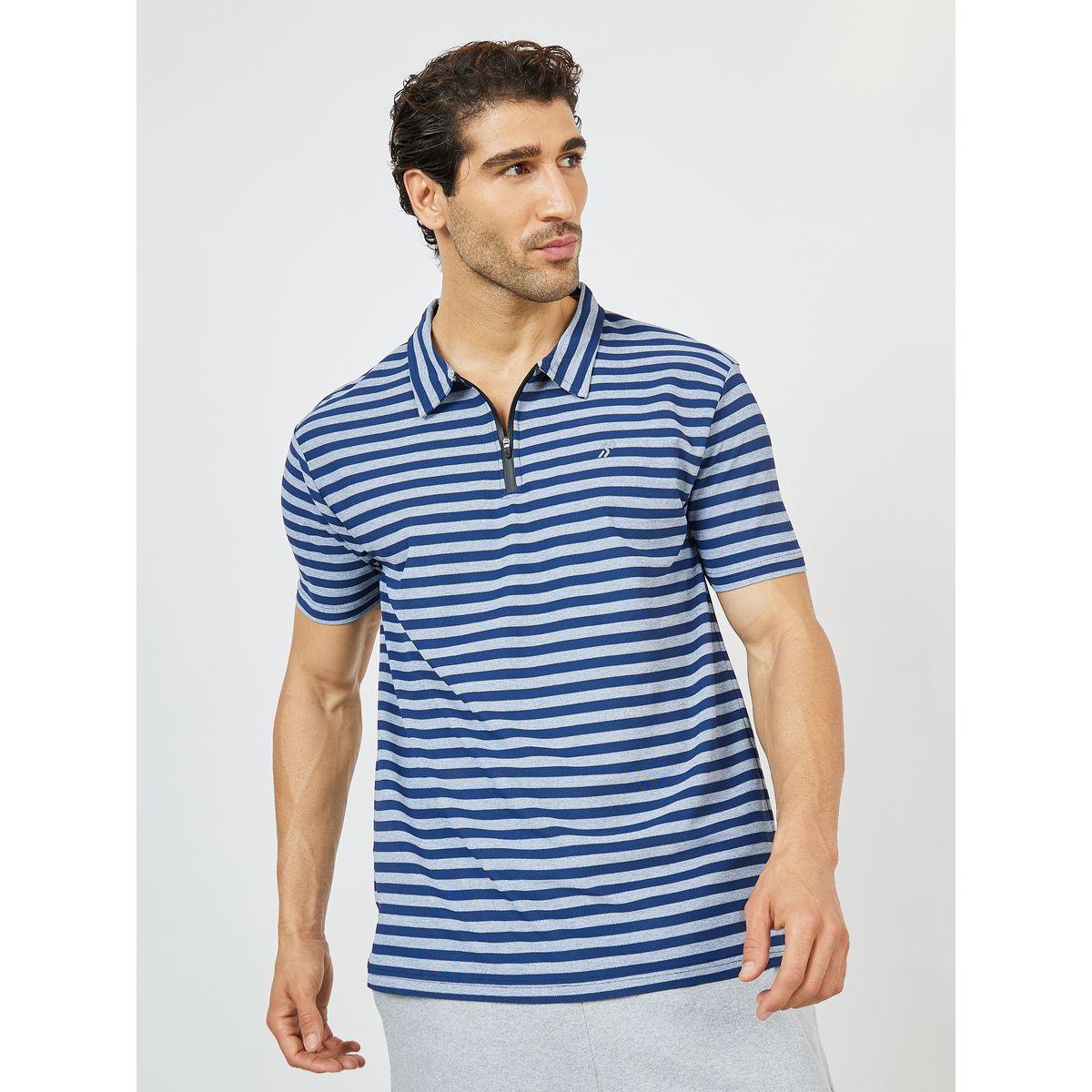 تيشيرت مخطط بياقة بولو واكمام قصيرة-men-clothing-sportswearandactivewear-tshirtsandpolos-image-1