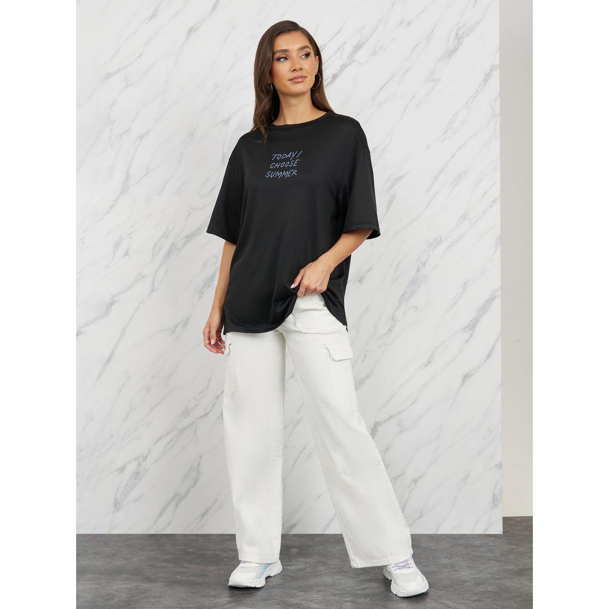تيشيرت فضفاض مطبع بكتابة-women-clothing-tshirts-image-3