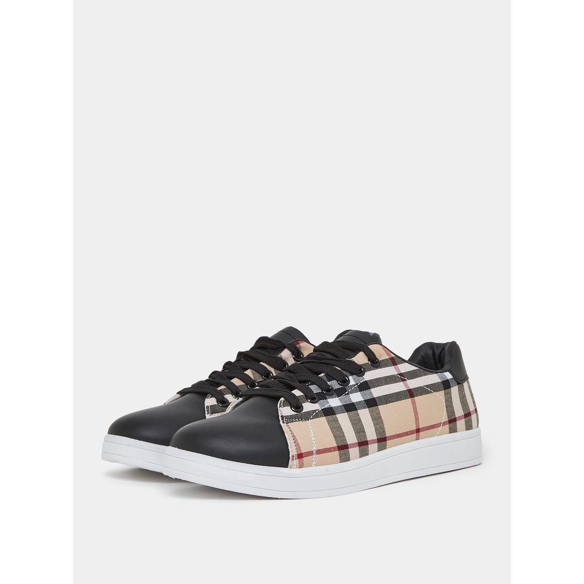 Styli Plaid Check Round Toe Lace Up Sneakers-men-shoes-sneakers-image-1