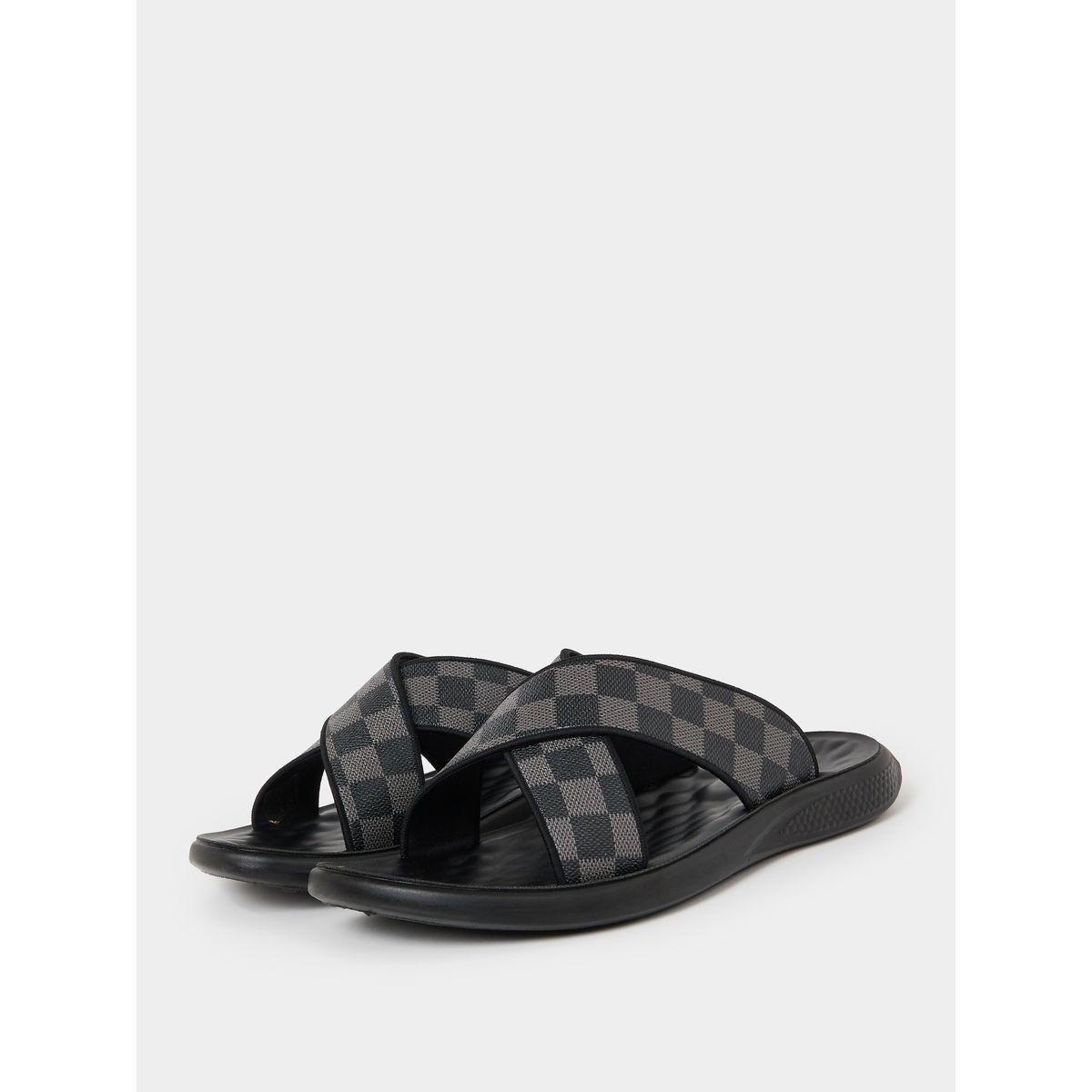 Styli Checked Cross Strap Luxurious Slides-men-shoes-flipflopsandslides-image-1