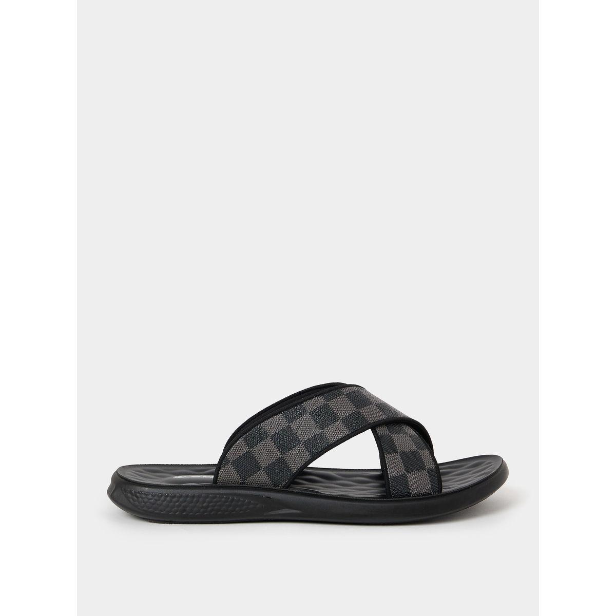 Styli Checked Cross Strap Luxurious Slides-men-shoes-flipflopsandslides-image-2