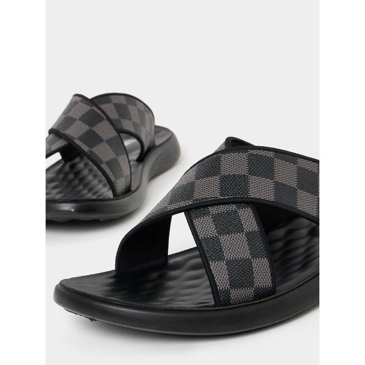 Styli Checked Cross Strap Luxurious Slides-men-shoes-flipflopsandslides-image-3