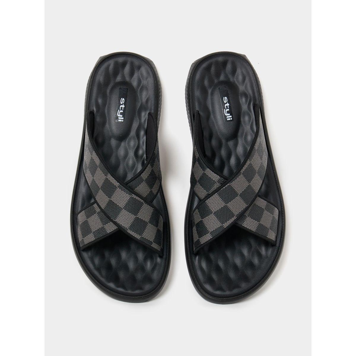 Styli Checked Cross Strap Luxurious Slides-men-shoes-flipflopsandslides-image-5