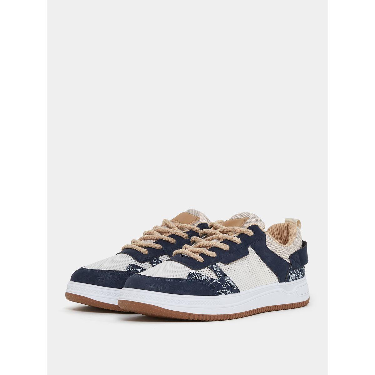 Styli Colorblock Paisley Print Mesh Insert Lace Up Skate Sneakers-men-shoes-sneakers-image-1