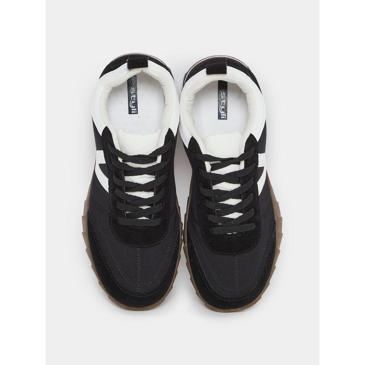 Styli Contrast Velvet Stitch Detail Lace Up Sneakers-men-shoes-sneakers-image-5