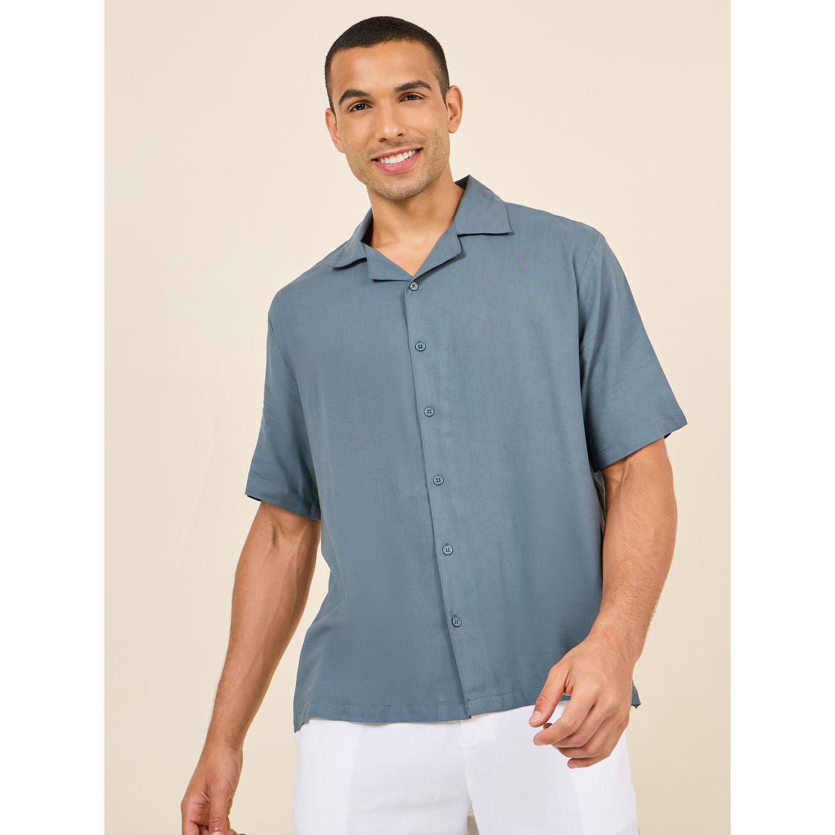 Styli Solid Resort Collar Relaxed Fit Shirt-men-clothing-shirts-image-1
