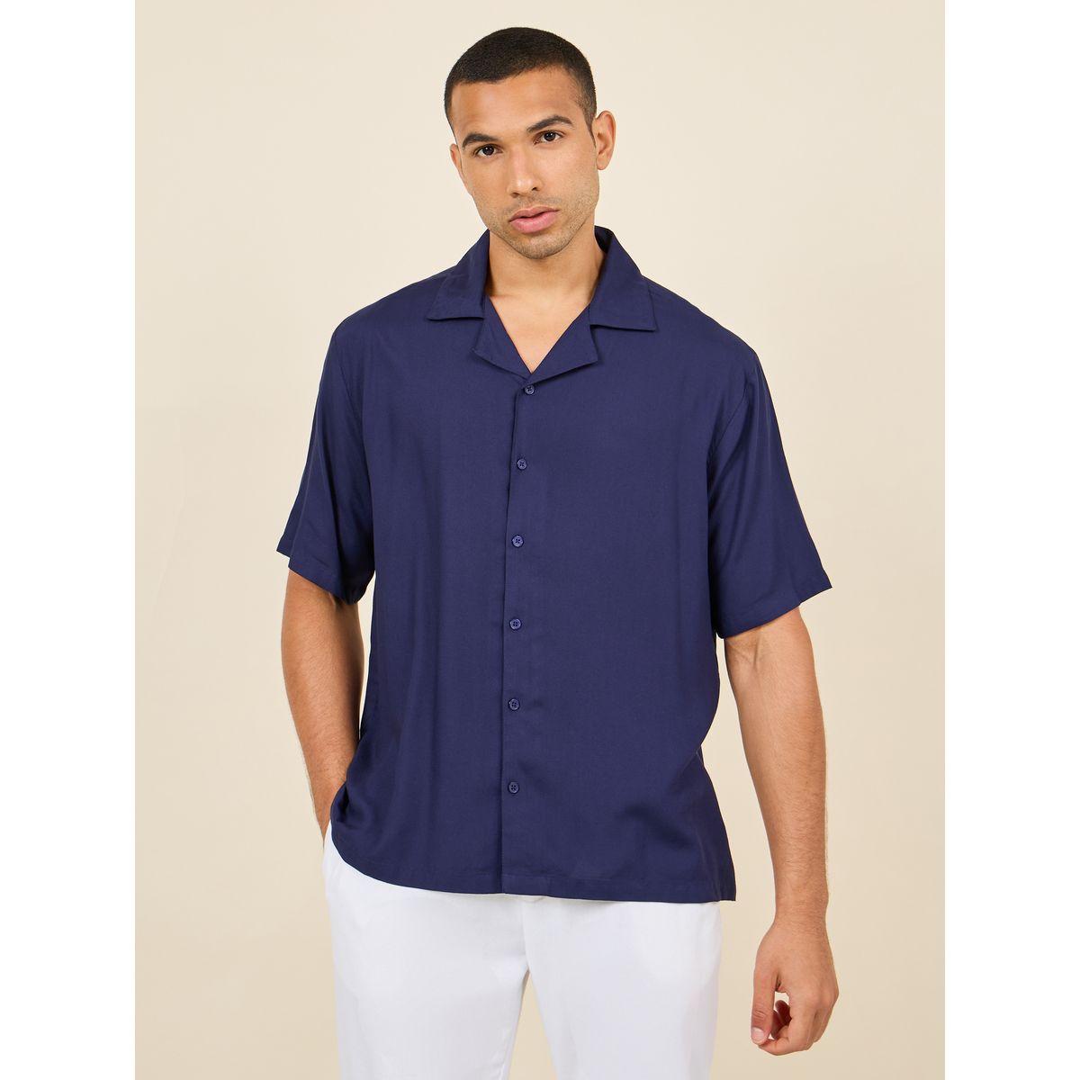 Styli Solid Resort Collar Relaxed Fit Shirt-men-clothing-shirts-image-1