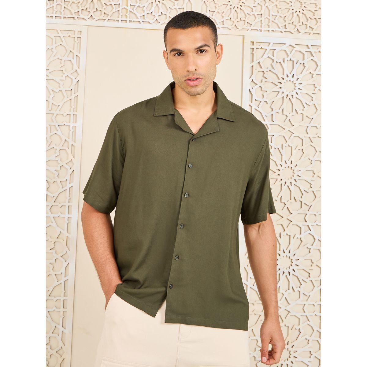Styli Solid Resort Collar Relaxed Fit Shirt-men-clothing-shirts-image-1