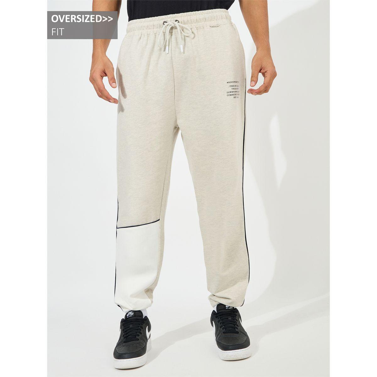 Styli Color Block Oversize Joggers with Text Print-men-clothing-bottoms-joggers-image-1