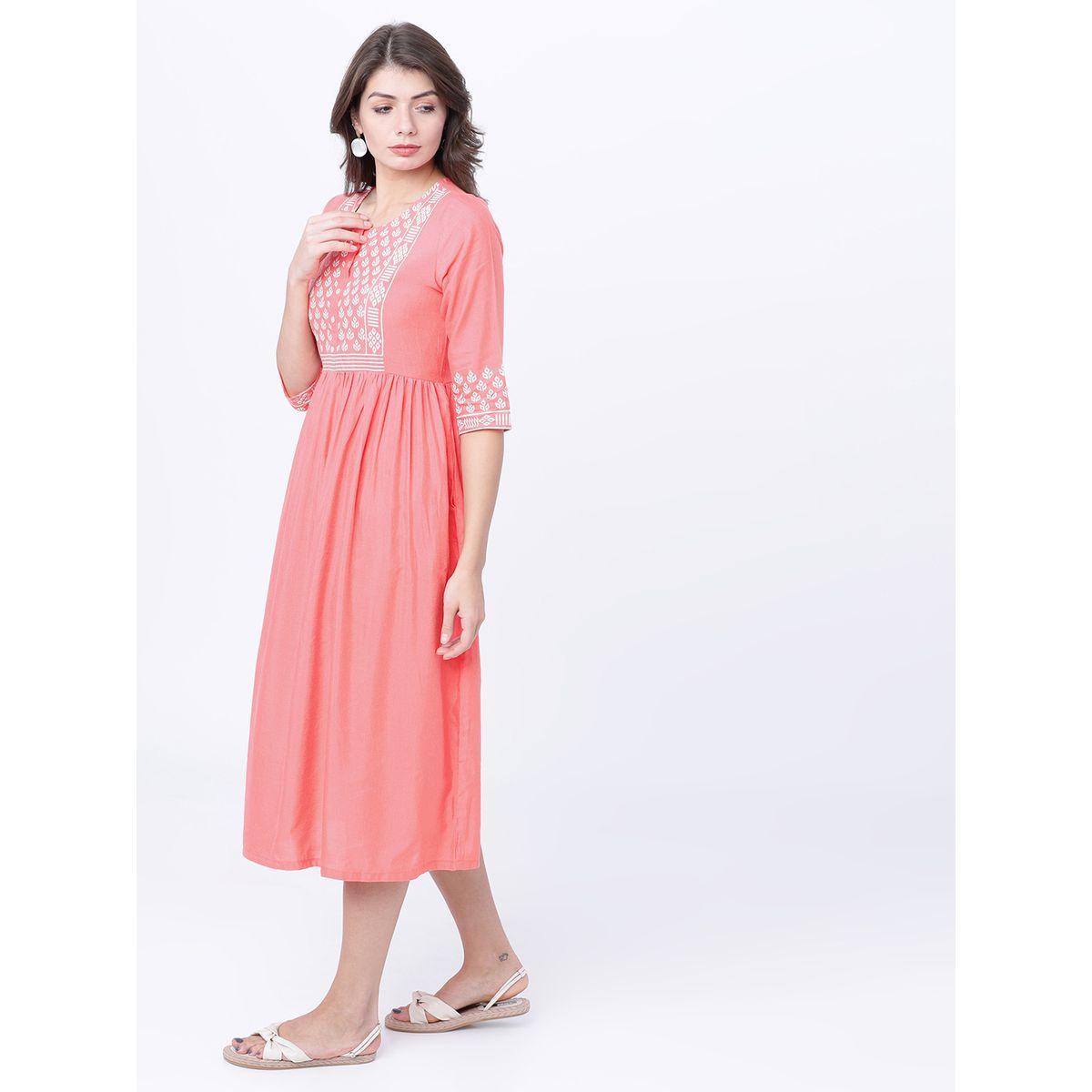 فستان ميدي مطبع بزهور مع كسرات فيشود × ستايلي-women-clothing-dresses-image-2