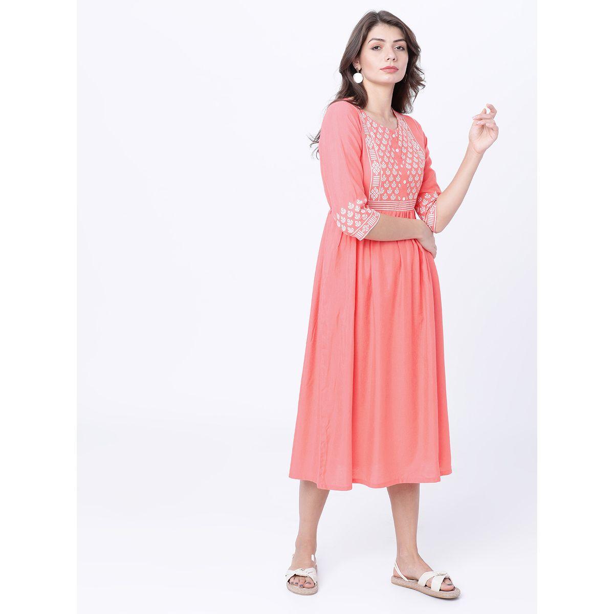 فستان ميدي مطبع بزهور مع كسرات فيشود × ستايلي-women-clothing-dresses-image-5