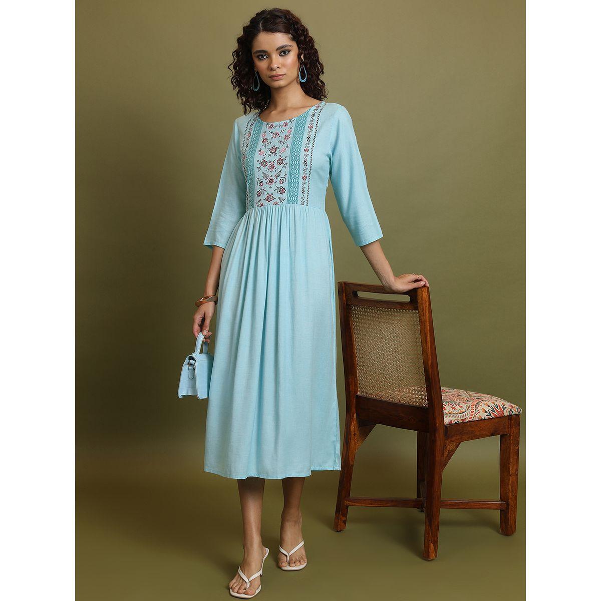 Vishudh X Styli  Embroidered Gathered Detail A-Line Midi Dress-women-clothing-dresses-image-1