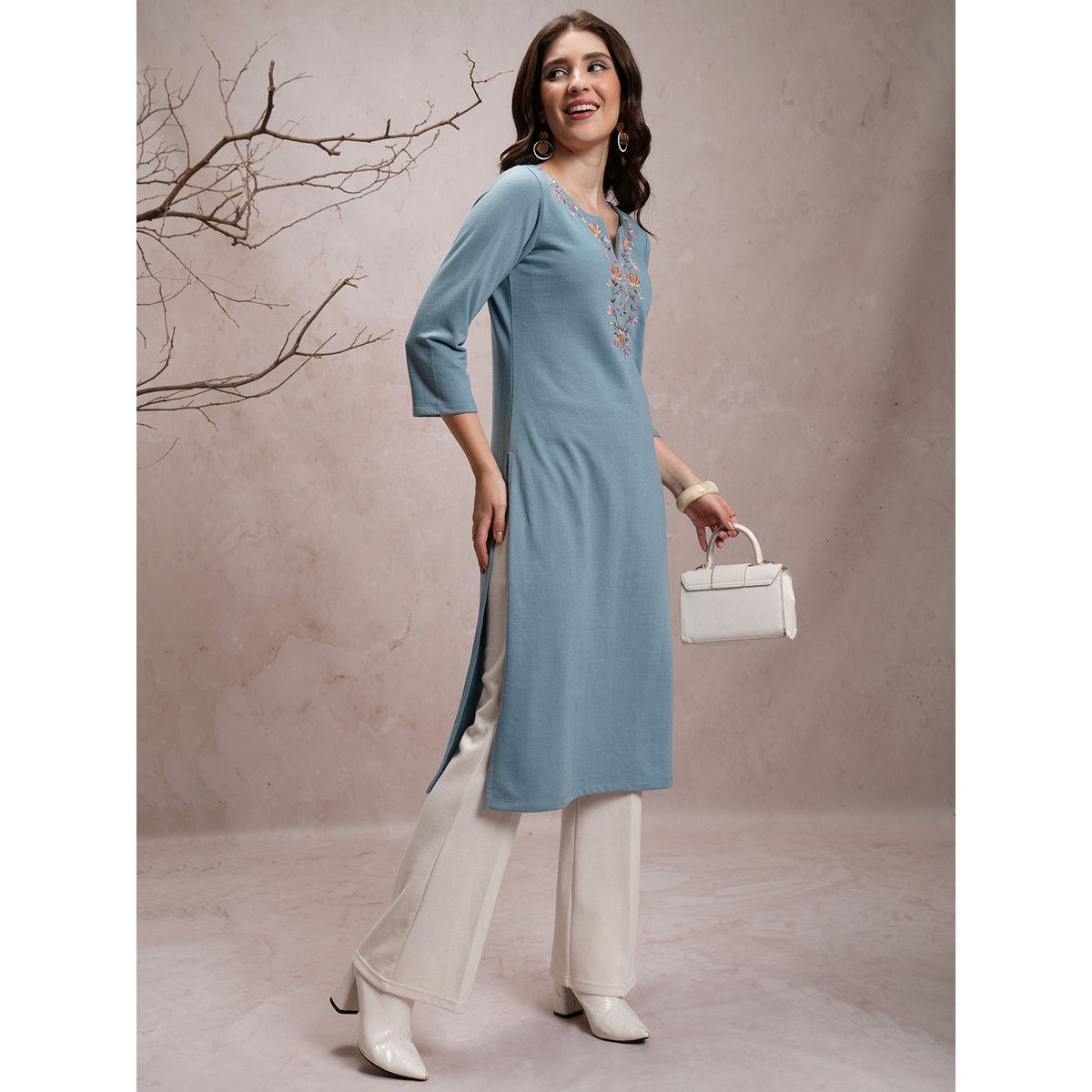 بنطال سادة بحافة واسعة وخصر عالي فيشود × ستايلي-women-clothing-bottoms-trousers-image-2