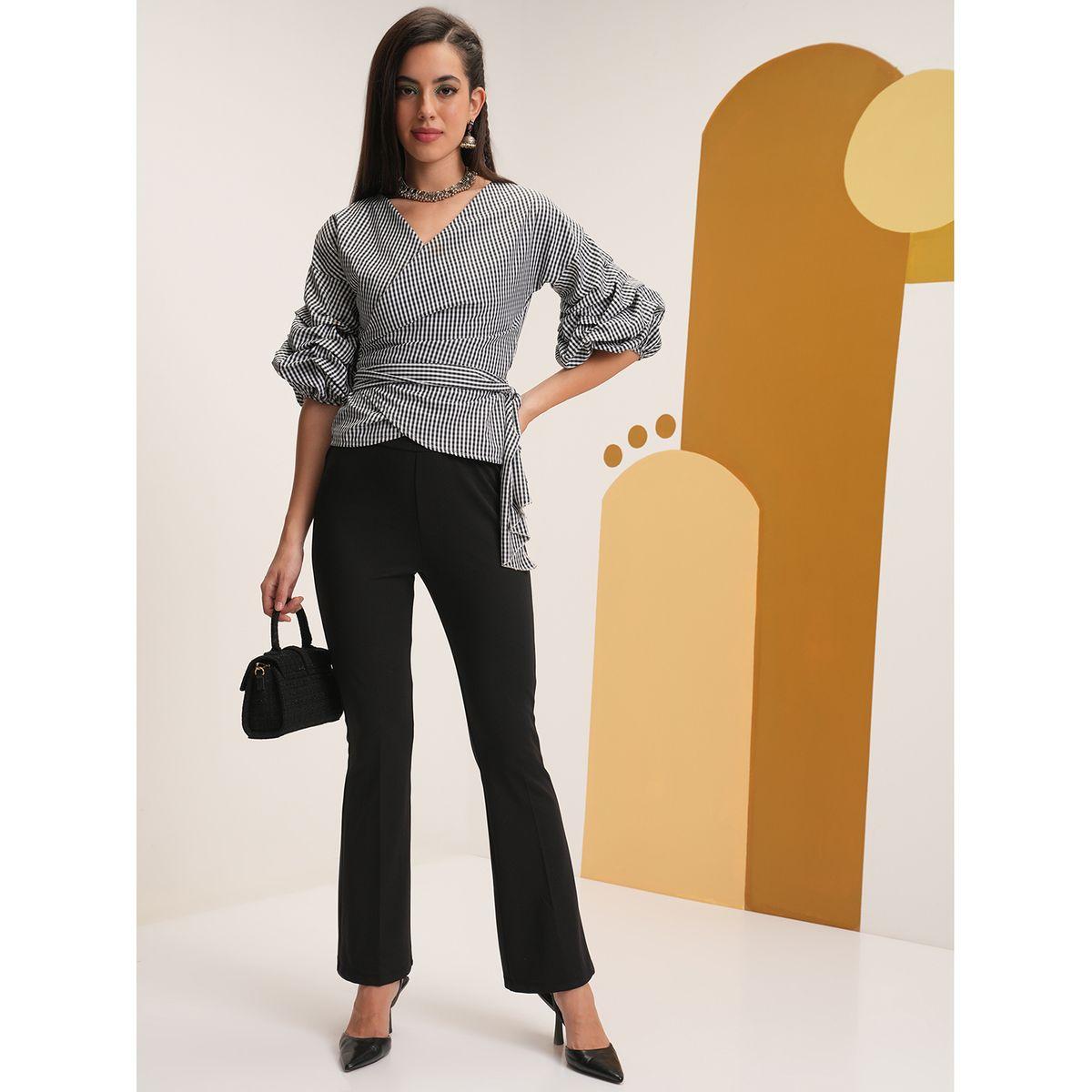 بنطال سادة بقصة عادية وخصر متوسط فيشود × ستايلي-women-clothing-bottoms-trousers-image-2
