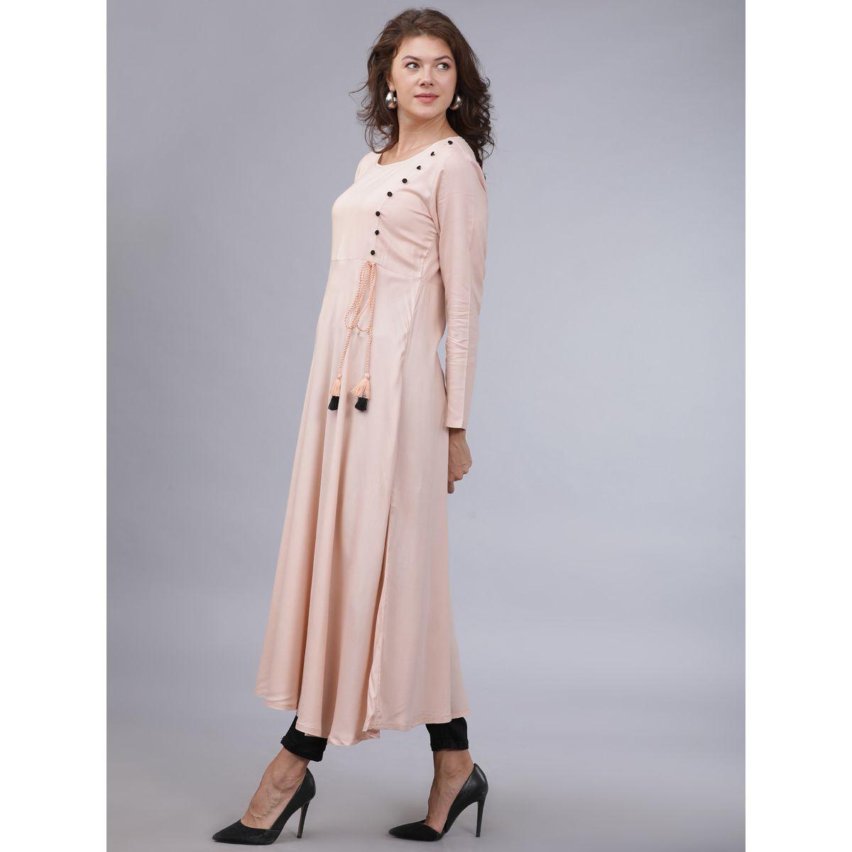 Vishudh X Styli  Button Detail Tassel Detail A Line Maxi Kurta-women-clothing-ethnicwear-kurtas-image-2