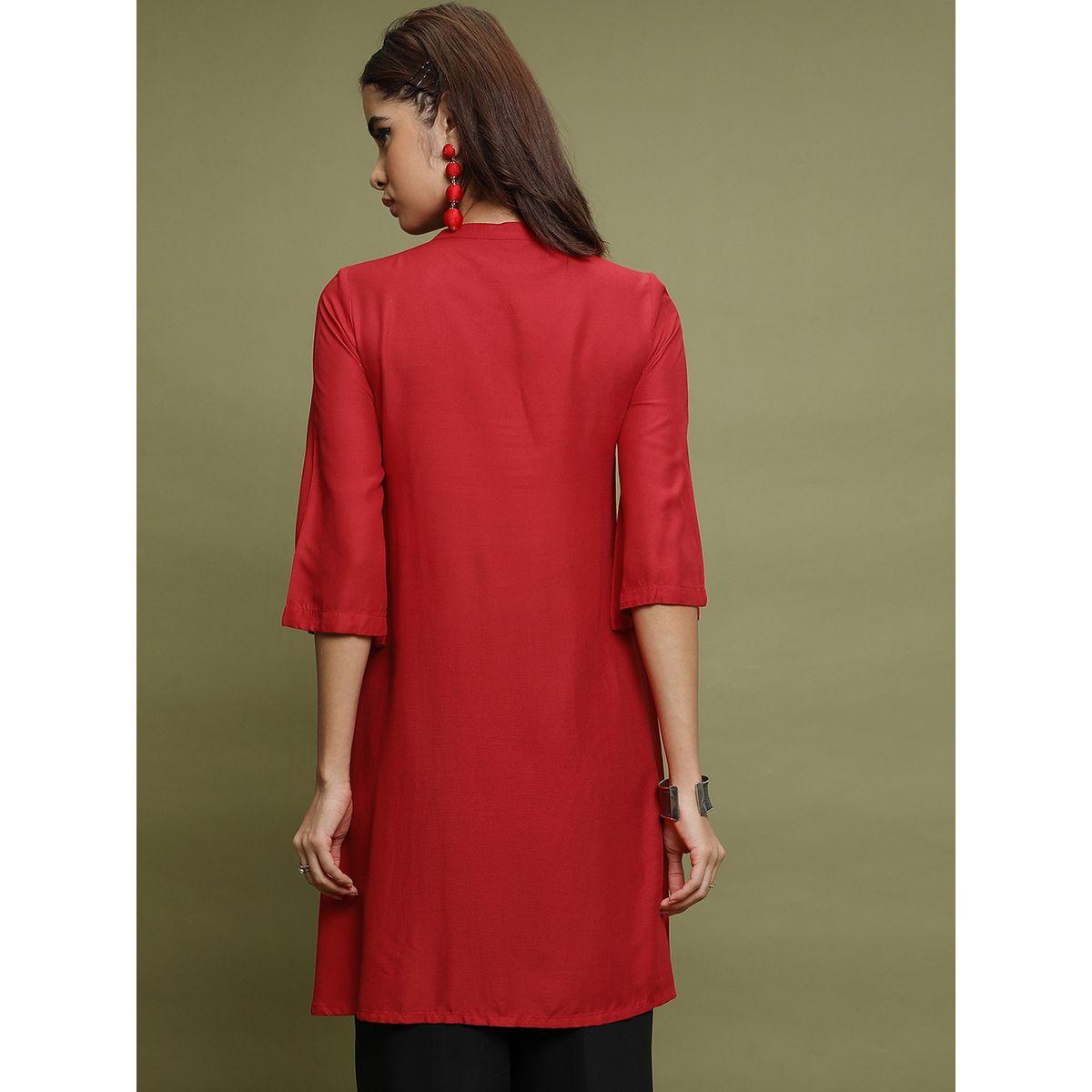 Vishudh X Styli  Printed Tie Up Neck Longline Tunic Top-women-clothing-shirtsandblouses-blouses-image-3
