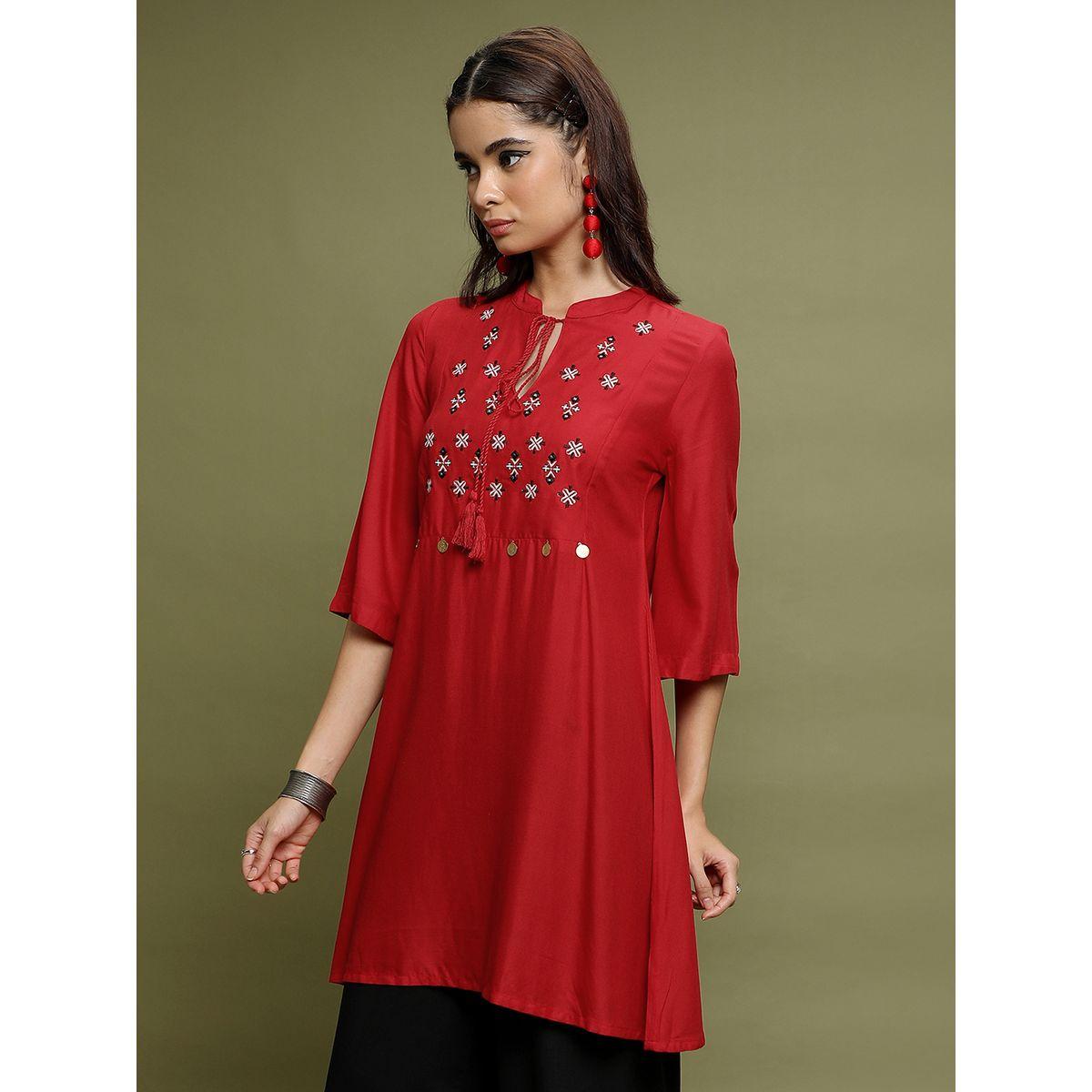 Vishudh X Styli  Printed Tie Up Neck Longline Tunic Top-women-clothing-shirtsandblouses-blouses-image-4