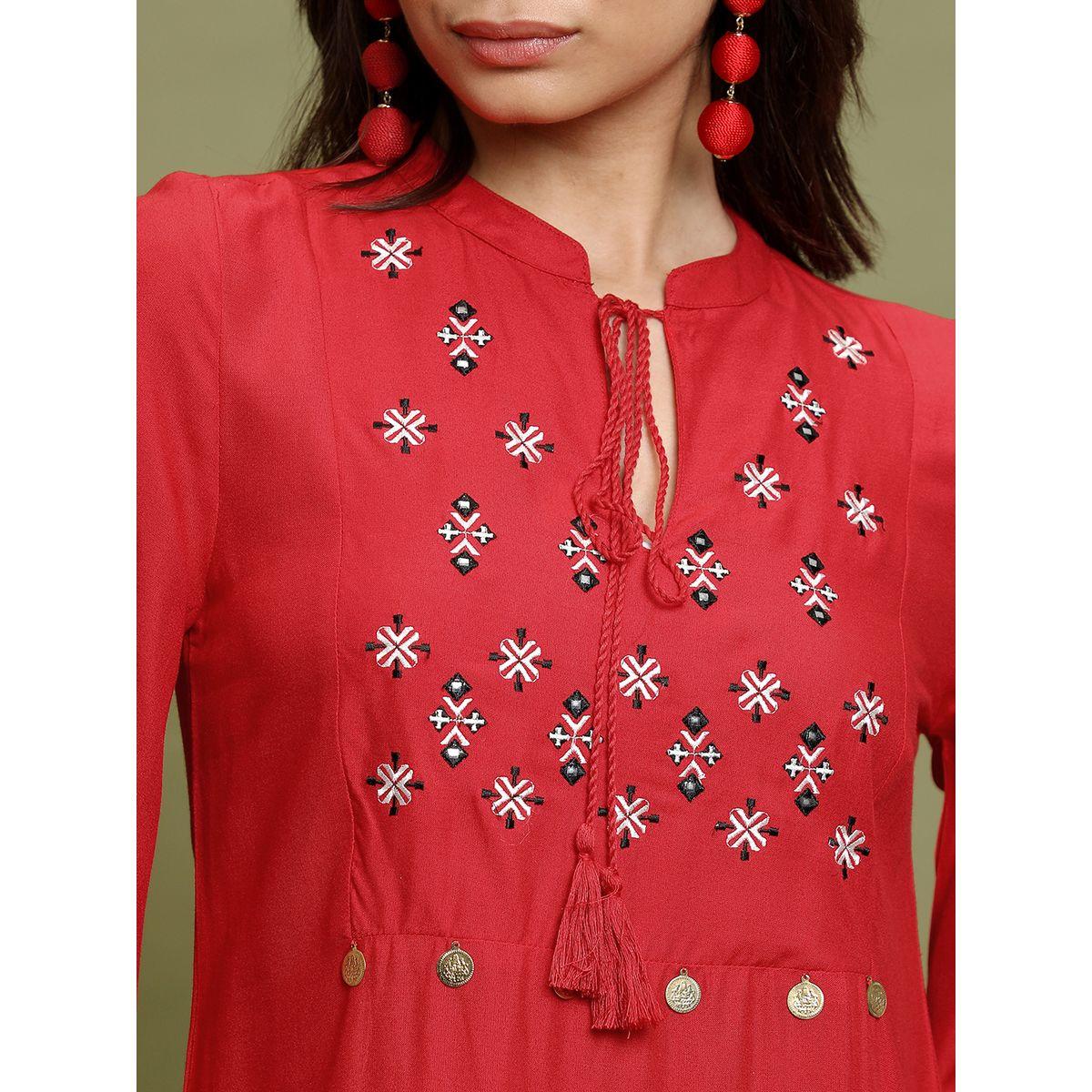 Vishudh X Styli  Printed Tie Up Neck Longline Tunic Top-women-clothing-shirtsandblouses-blouses-image-5