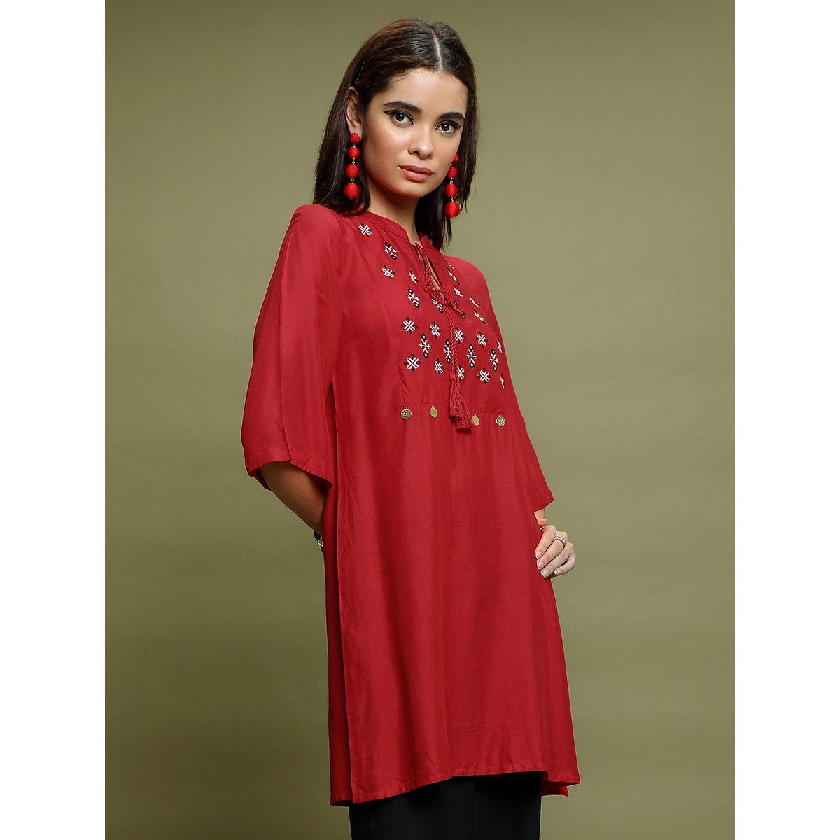 Vishudh X Styli  Printed Tie Up Neck Longline Tunic Top-women-clothing-shirtsandblouses-blouses-image-6