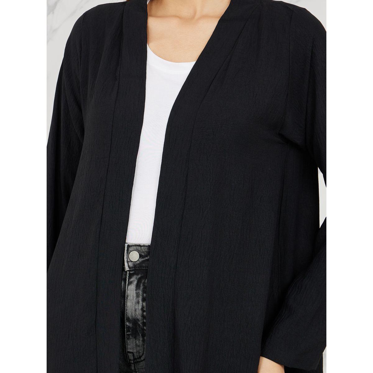 Styli Textured Fitted Sleeves Open Front Abaya-women-arabicclothing-abayas-image-3