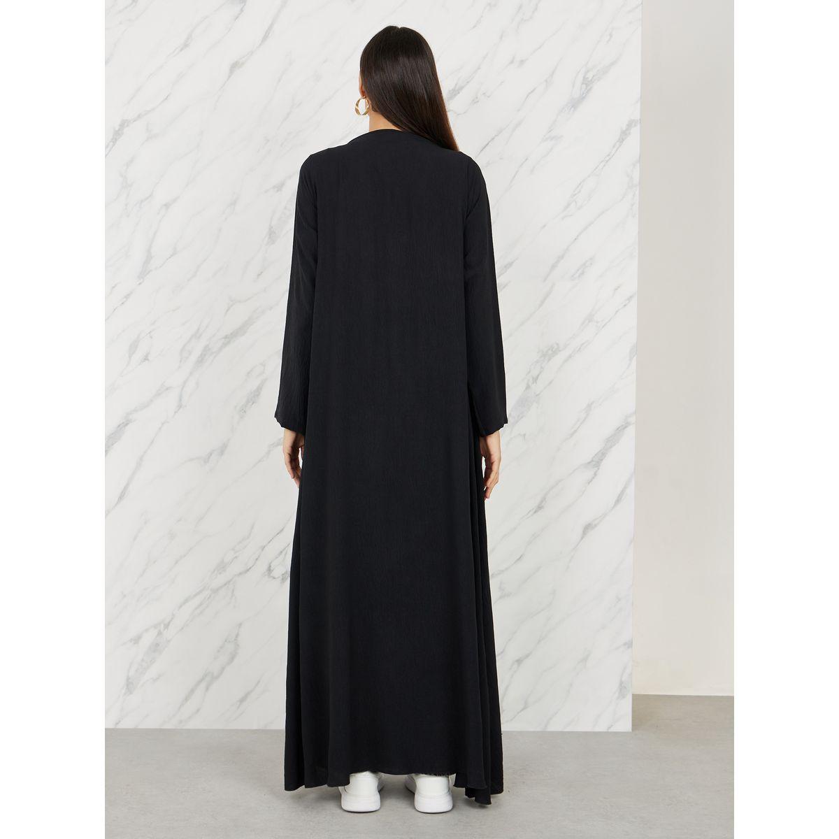 Styli Textured Fitted Sleeves Open Front Abaya-women-arabicclothing-abayas-image-4