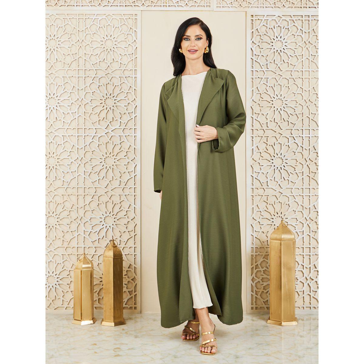 Styli Textured Notch Lapel Neck Abaya-women-arabicclothing-abayas-image-1