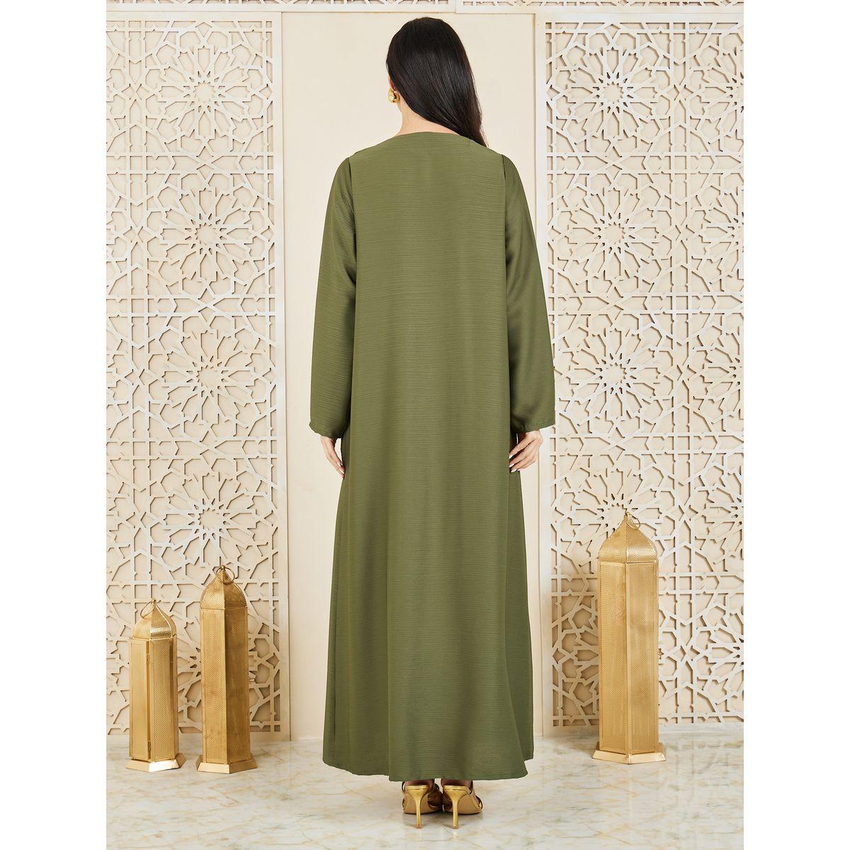 Styli Textured Notch Lapel Neck Abaya-women-arabicclothing-abayas-image-4