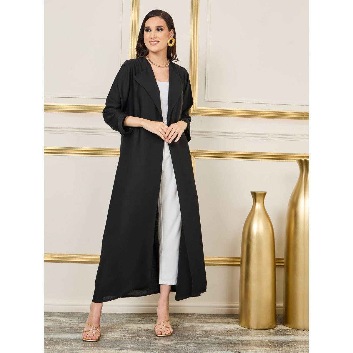Styli Solid Collared Open Front Abaya-women-arabicclothing-abayas-image-1