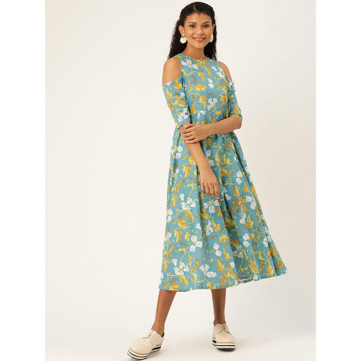 Sassafras X Styli Floral Print Cold Shoulder Sleeves Midi Dress-women-clothing-dresses-image-1