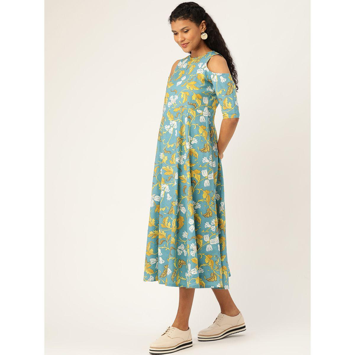 Sassafras X Styli Floral Print Cold Shoulder Sleeves Midi Dress-women-clothing-dresses-image-2