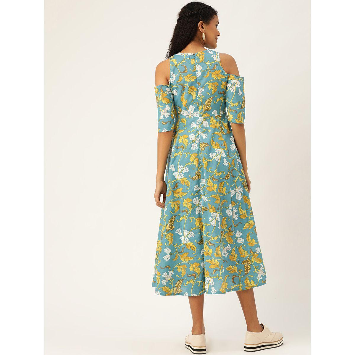 Sassafras X Styli Floral Print Cold Shoulder Sleeves Midi Dress-women-clothing-dresses-image-3