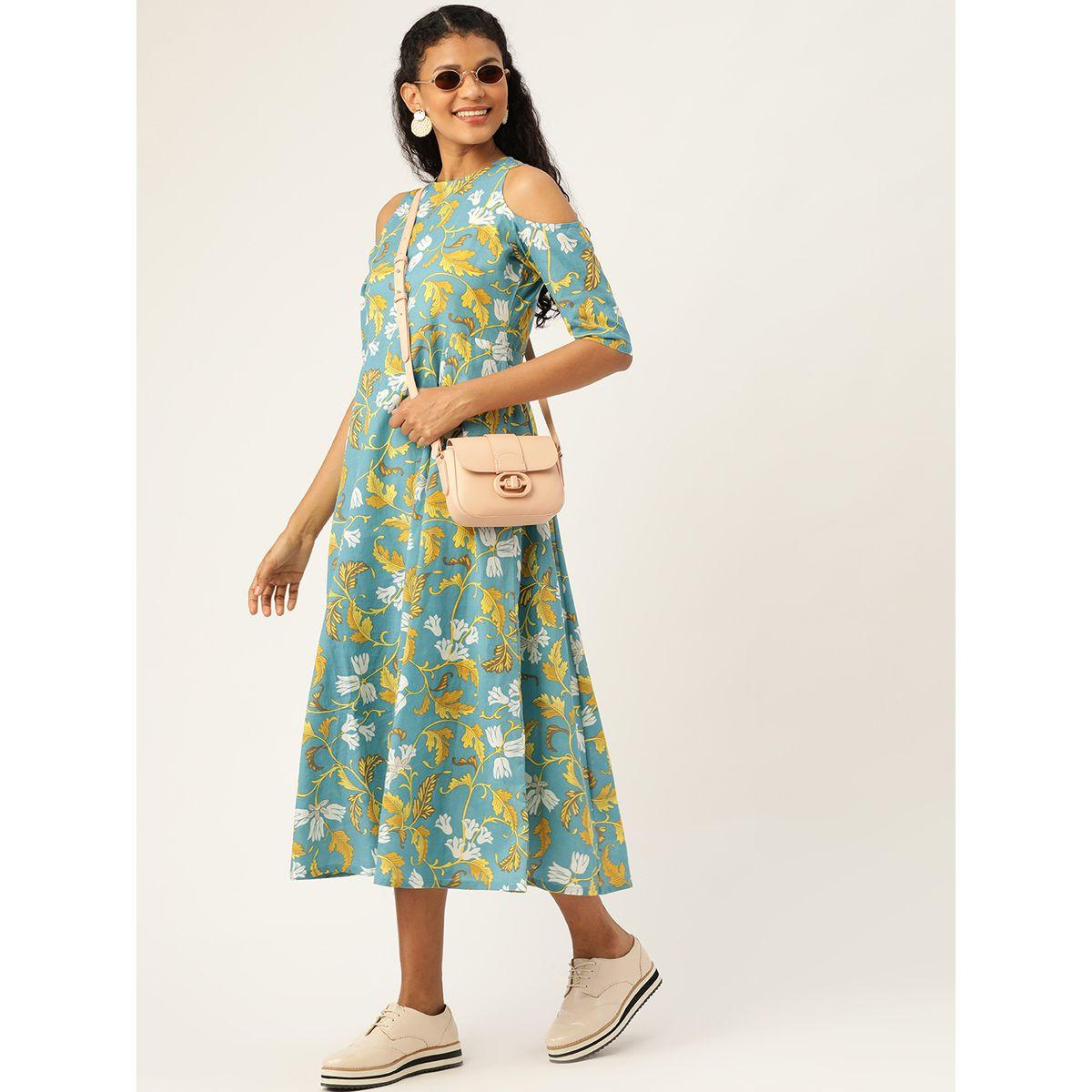 Sassafras X Styli Floral Print Cold Shoulder Sleeves Midi Dress-women-clothing-dresses-image-4