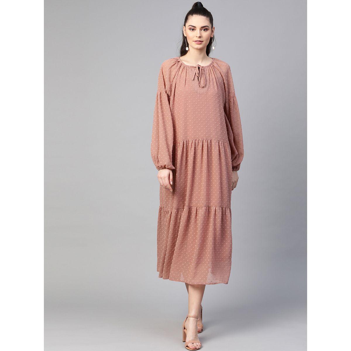 فستان ميدي بكسرات مع ياقة بأربطة ساسافراس × ستايلي-women-clothing-dresses-image-1