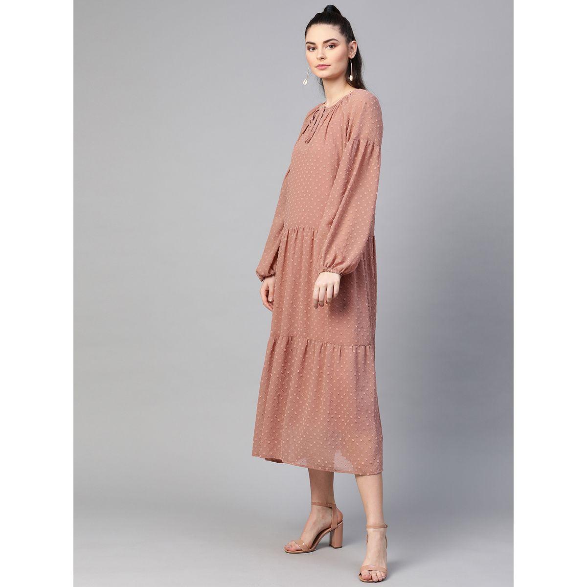 فستان ميدي بكسرات مع ياقة بأربطة ساسافراس × ستايلي-women-clothing-dresses-image-2