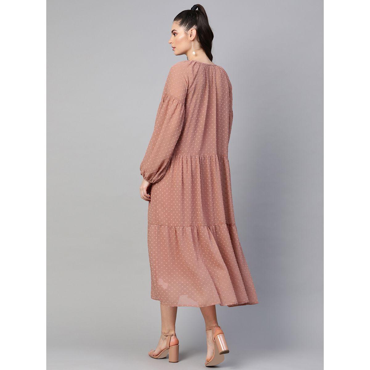 Sassafras X Styli Dobby Tie Up Neck Tiered Midi Dress-women-clothing-dresses-image-3