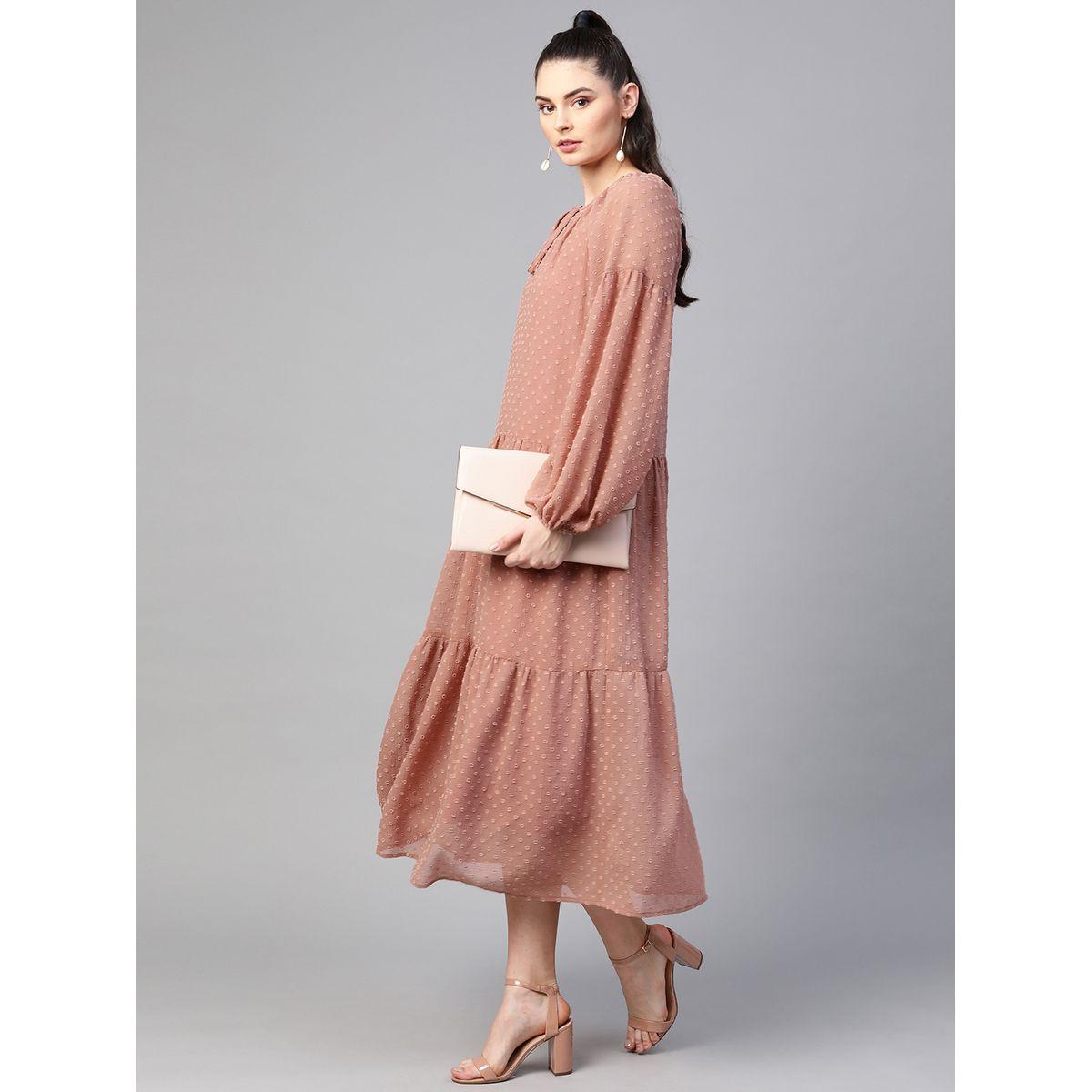 فستان ميدي بكسرات مع ياقة بأربطة ساسافراس × ستايلي-women-clothing-dresses-image-4