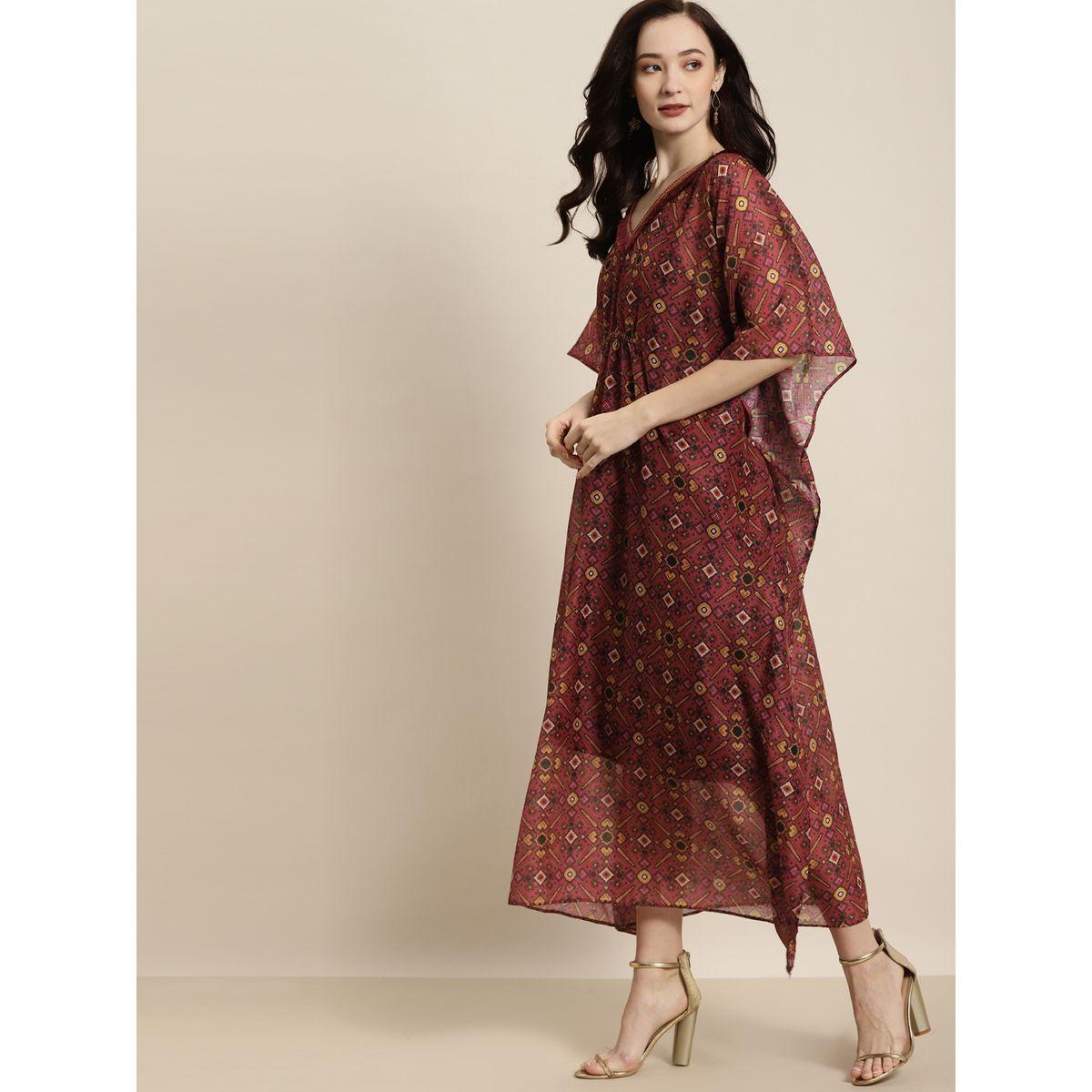 قفطان مطبع بالكامل بتفاصيل شراشيب ساسافراس × ستايلي-women-clothing-dresses-image-4