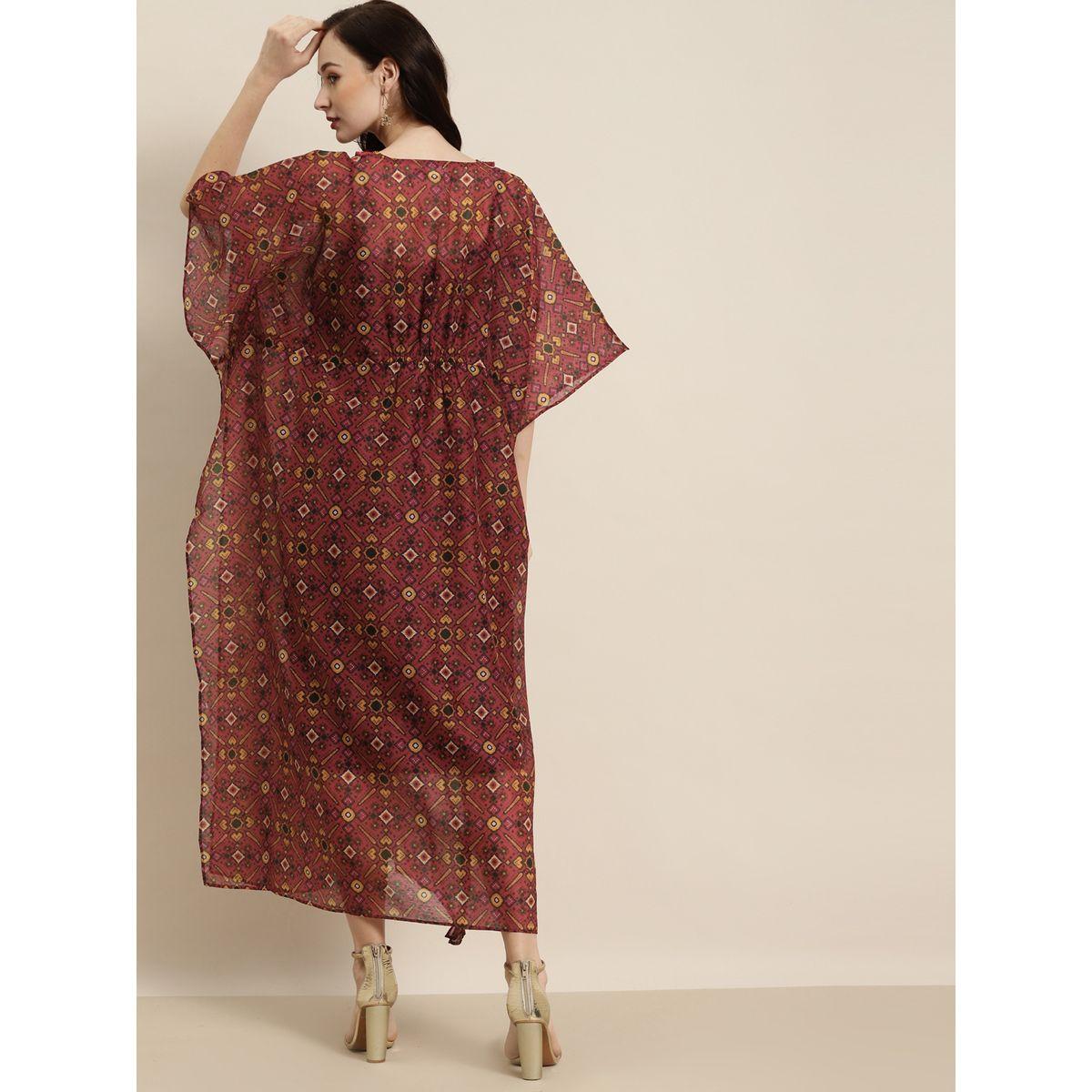 قفطان مطبع بالكامل بتفاصيل شراشيب ساسافراس × ستايلي-women-clothing-dresses-image-5