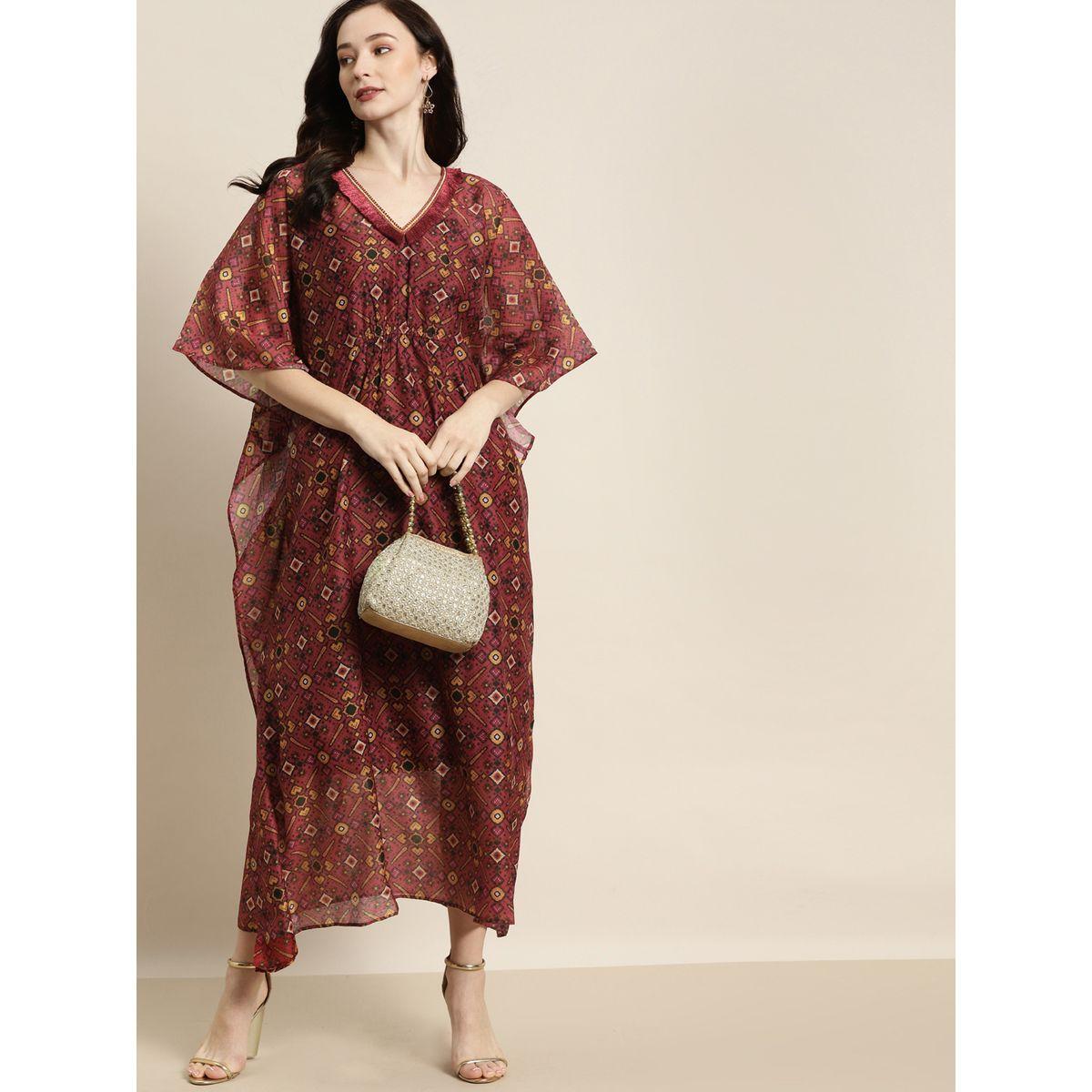 Sassafras X Styli All Over Print Tassel Trim V Neck Kaftan with Slip-women-clothing-dresses-image-6