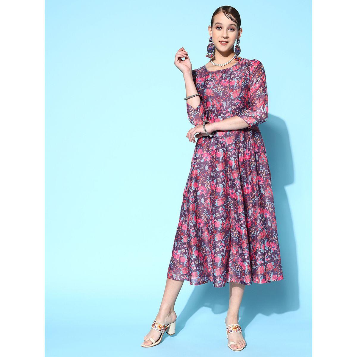 فستان اناركالي ميدي مطبع بزهور ساسافراس × ستايلي-women-clothing-dresses-image-1