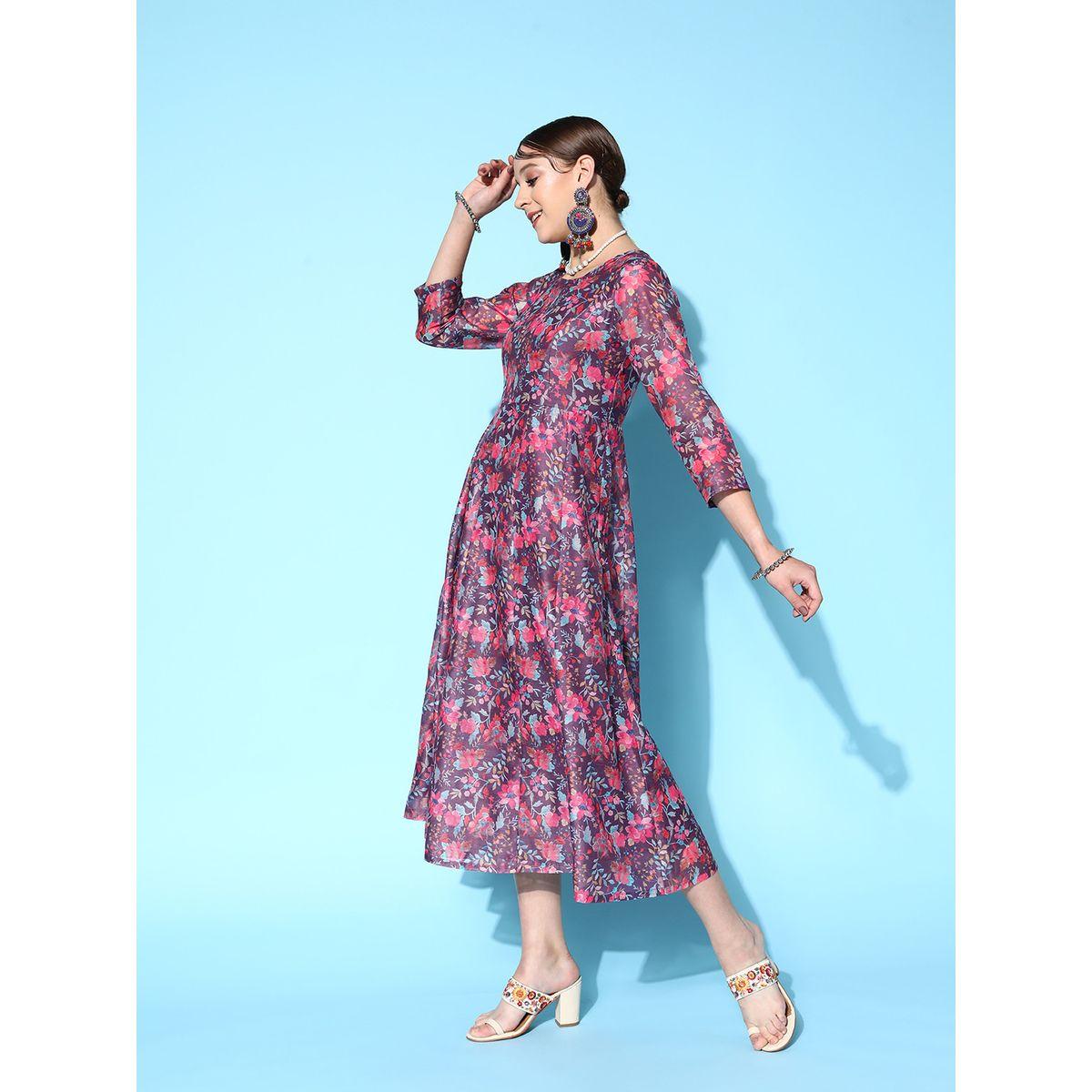 فستان اناركالي ميدي مطبع بزهور ساسافراس × ستايلي-women-clothing-dresses-image-4