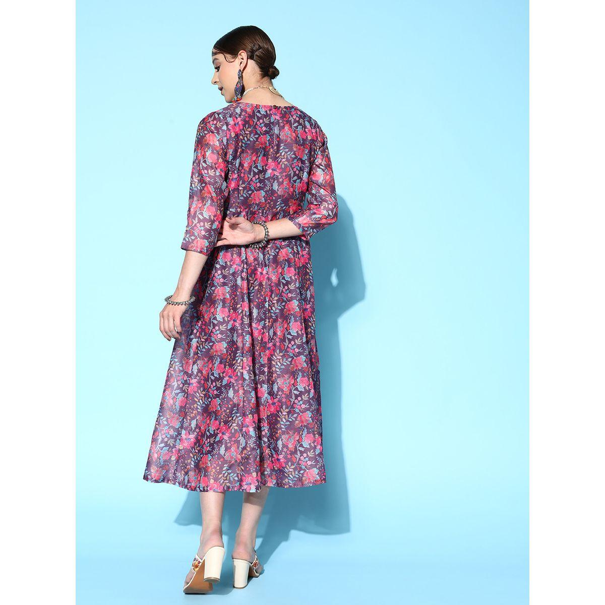 فستان اناركالي ميدي مطبع بزهور ساسافراس × ستايلي-women-clothing-dresses-image-5