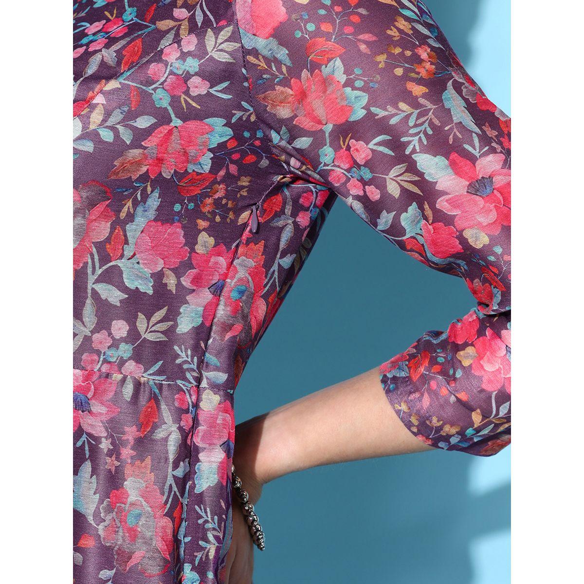 فستان اناركالي ميدي مطبع بزهور ساسافراس × ستايلي-women-clothing-dresses-image-6